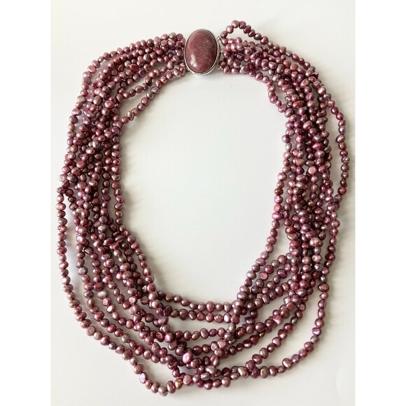 925 gemstone clasp 8 layers freshwater pearl Necklace